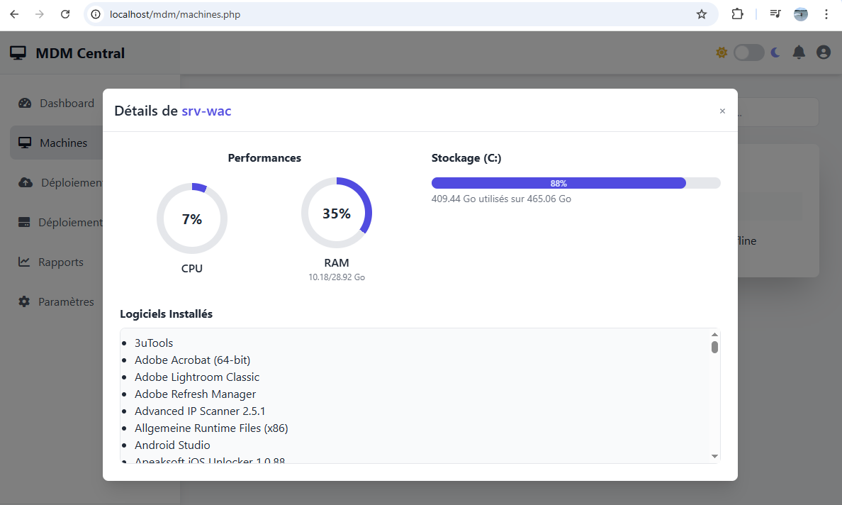 Détails machine MDM
